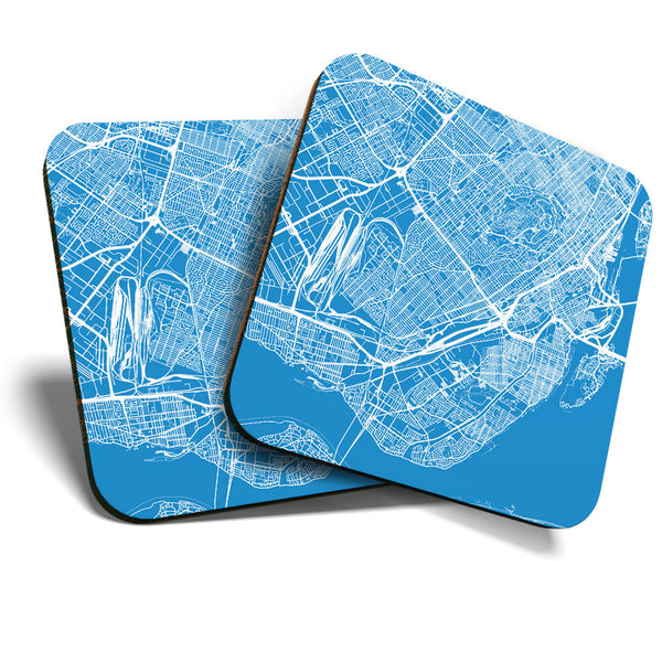 Great Coasters (Set of 2) Square / Glossy Quality Coasters / Tabletop Protection for Any Table Type - Montreal Canada Urban Map  #3482