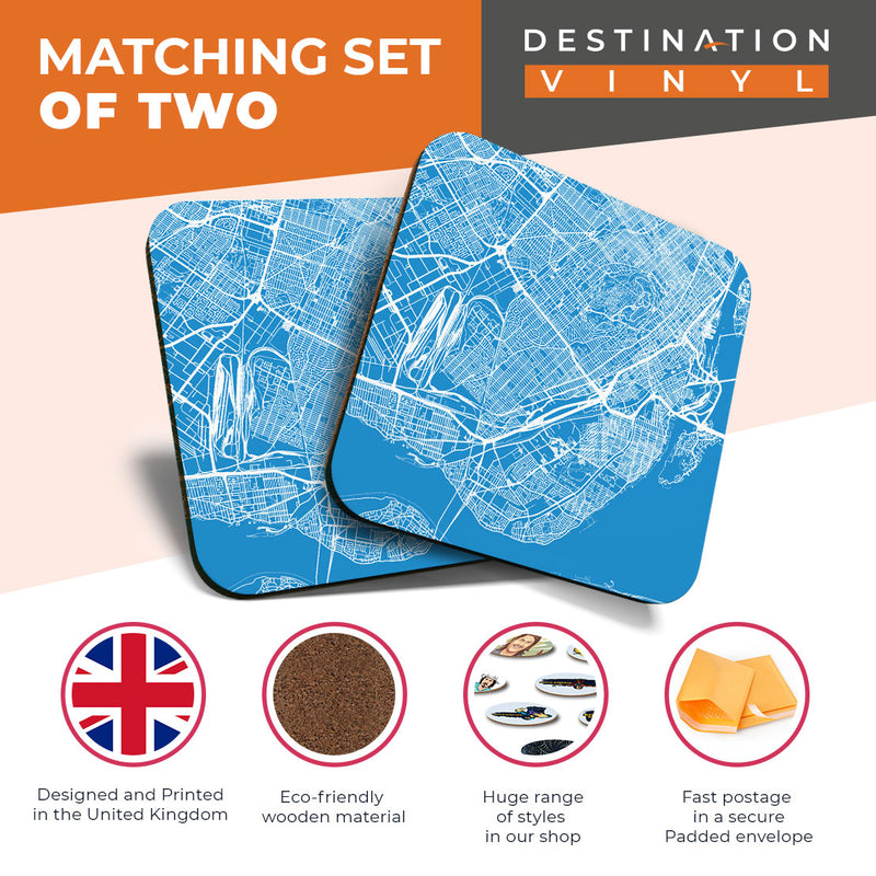 Great Coasters (Set of 2) Square / Glossy Quality Coasters / Tabletop Protection for Any Table Type - Montreal Canada Urban Map