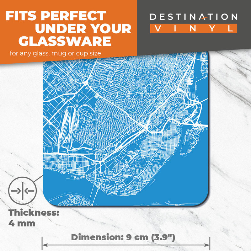 Great Coasters (Set of 2) Square / Glossy Quality Coasters / Tabletop Protection for Any Table Type - Montreal Canada Urban Map