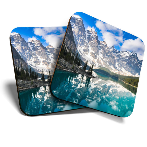 Great Coasters (Set of 2) Square / Glossy Quality Coasters / Tabletop Protection for Any Table Type - Moraine Lake Mountain Canada  #3484