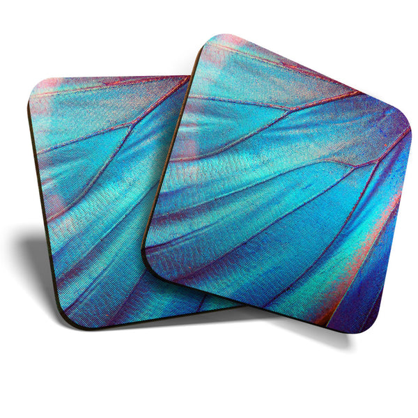Great Coasters (Set of 2) Square / Glossy Quality Coasters / Tabletop Protection for Any Table Type - Blue Morpho Butterfly Macro  #3486