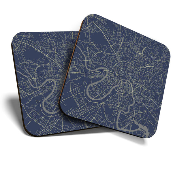 Great Coasters (Set of 2) Square / Glossy Quality Coasters / Tabletop Protection for Any Table Type - Cool Moscow Russia Urban Map  #3489
