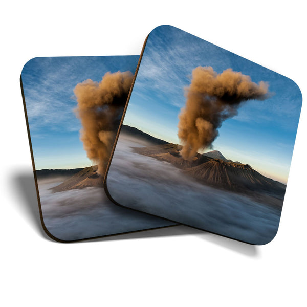 Great Coasters (Set of 2) Square / Glossy Quality Coasters / Tabletop Protection for Any Table Type - Mount Bromo Java Indonesia  #3492
