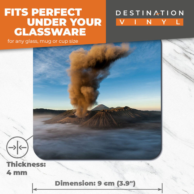 Great Coasters (Set of 2) Square / Glossy Quality Coasters / Tabletop Protection for Any Table Type - Mount Bromo Java Indonesia