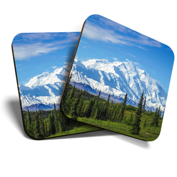 Great Coasters (Set of 2) Square / Glossy Quality Coasters / Tabletop Protection for Any Table Type - Mount Denali Alaska Mountain  #3493