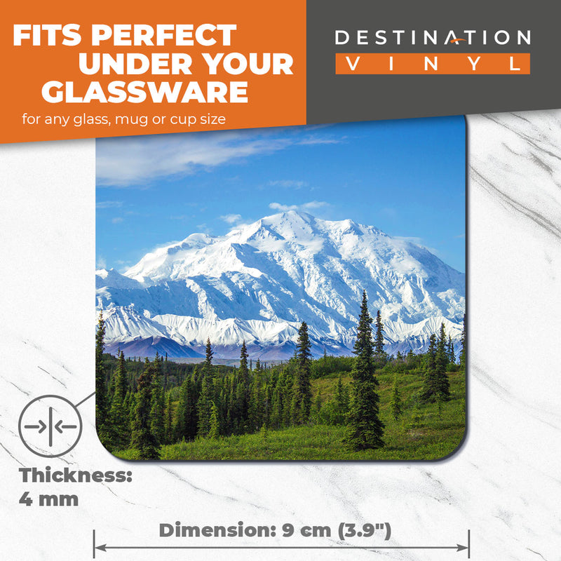 Great Coasters (Set of 2) Square / Glossy Quality Coasters / Tabletop Protection for Any Table Type - Mount Denali Alaska Mountain