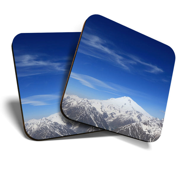 Great Coasters (Set of 2) Square / Glossy Quality Coasters / Tabletop Protection for Any Table Type - Mount Elbrus Volcano Russia  #3495