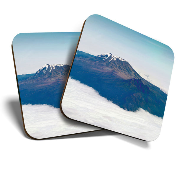 Great Coasters (Set of 2) Square / Glossy Quality Coasters / Tabletop Protection for Any Table Type - Mount Kilimanjaro Africa  #3496