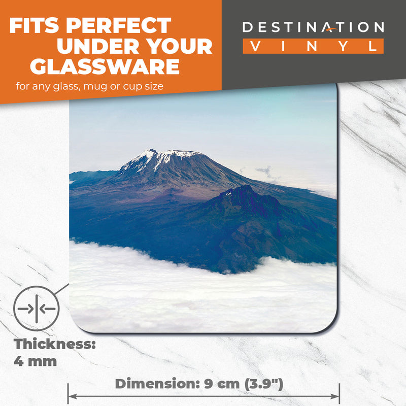 Great Coasters (Set of 2) Square / Glossy Quality Coasters / Tabletop Protection for Any Table Type - Mount Kilimanjaro Africa