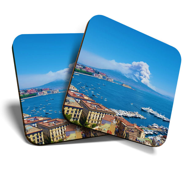 Great Coasters (Set of 2) Square / Glossy Quality Coasters / Tabletop Protection for Any Table Type - Mount Vesuvius Italy Volcano  #3497