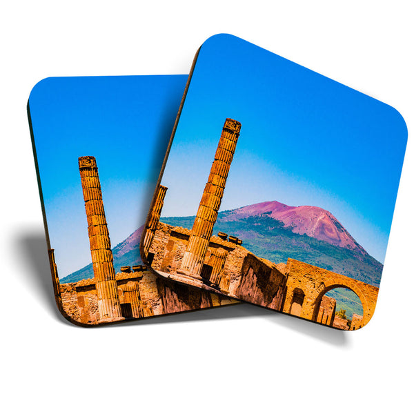 Great Coasters (Set of 2) Square / Glossy Quality Coasters / Tabletop Protection for Any Table Type - Mount Vesuvius Italy Pompeii  #3498