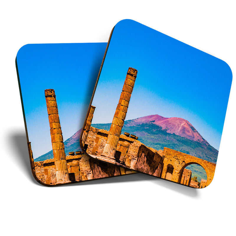 Great Coasters (Set of 2) Square / Glossy Quality Coasters / Tabletop Protection for Any Table Type - Mount Vesuvius Italy Pompeii