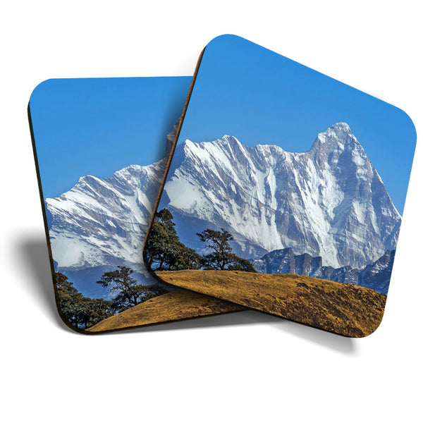Great Coasters (Set of 2) Square / Glossy Quality Coasters / Tabletop Protection for Any Table Type - Nanda Devi Mountain India  #3503