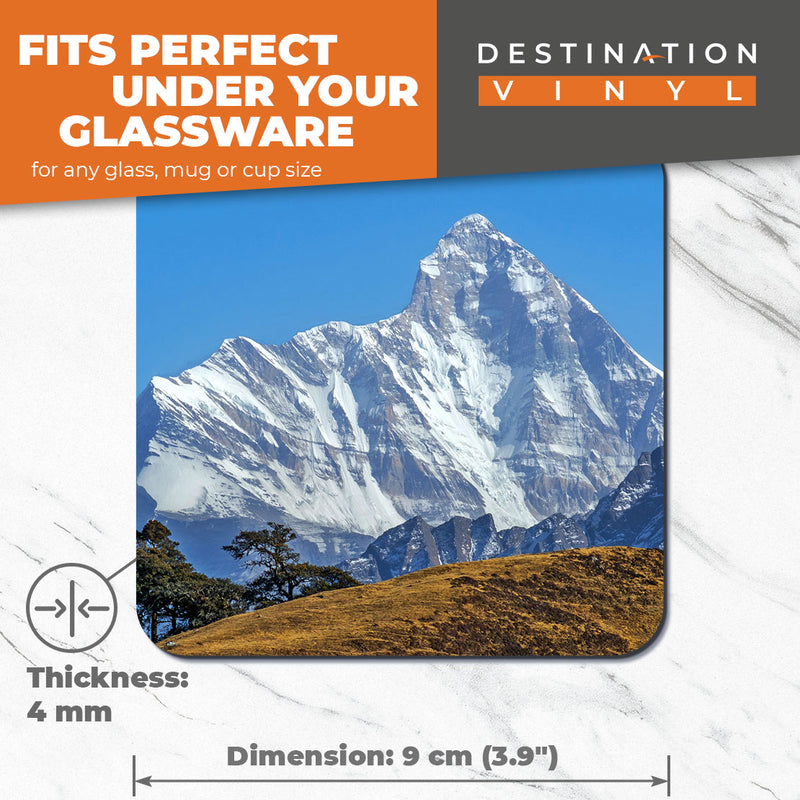 Great Coasters (Set of 2) Square / Glossy Quality Coasters / Tabletop Protection for Any Table Type - Nanda Devi Mountain India