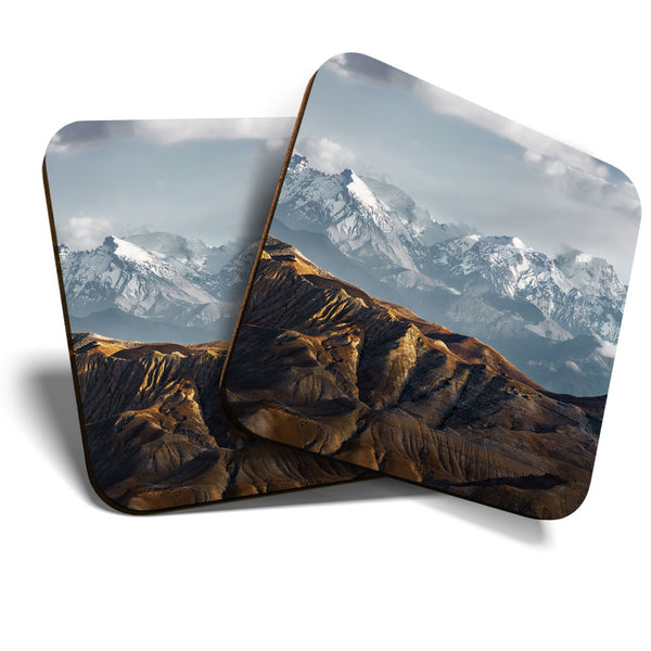 Great Coasters (Set of 2) Square / Glossy Quality Coasters / Tabletop Protection for Any Table Type - Nepal Mountains Himalayas  #3505