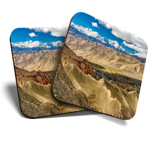 Great Coasters (Set of 2) Square / Glossy Quality Coasters / Tabletop Protection for Any Table Type - Nepal Mountains Himalayas  #3506