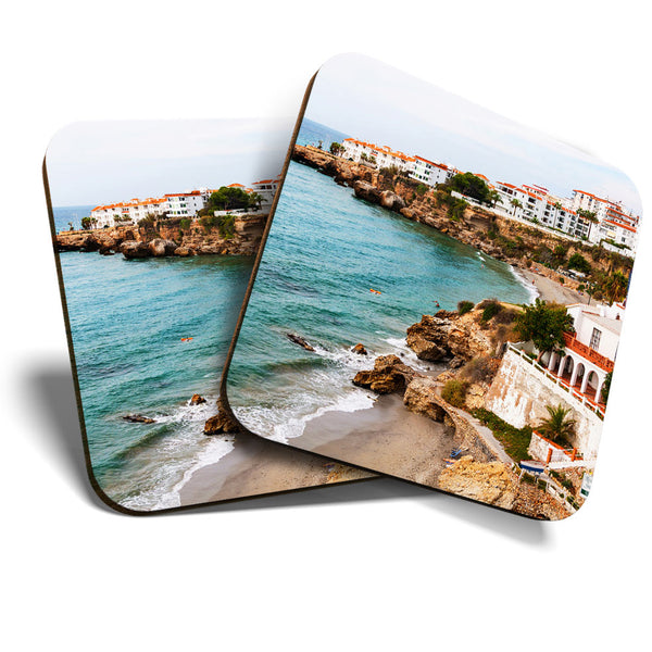 Great Coasters (Set of 2) Square / Glossy Quality Coasters / Tabletop Protection for Any Table Type - Nerja Costa del Sol Spain  #3507