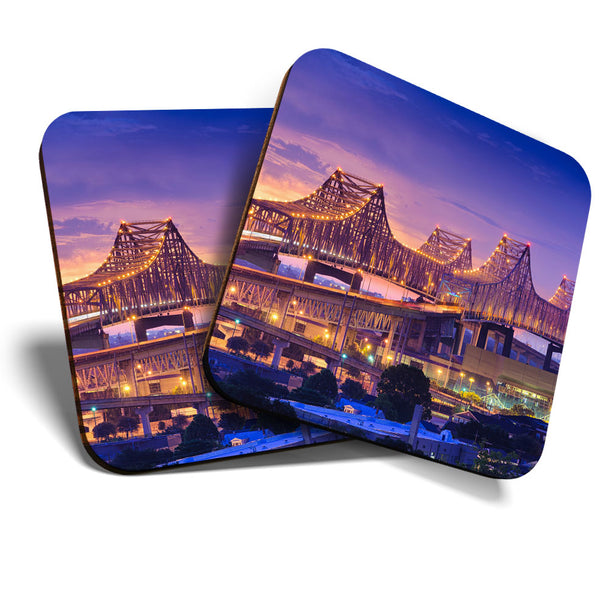 Great Coasters (Set of 2) Square / Glossy Quality Coasters / Tabletop Protection for Any Table Type - Amazing New Orleans Bridge  #3511