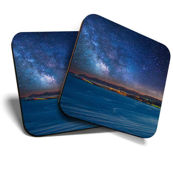 Great Coasters (Set of 2) Square / Glossy Quality Coasters / Tabletop Protection for Any Table Type - Nice French Riviera France Sky  #3513