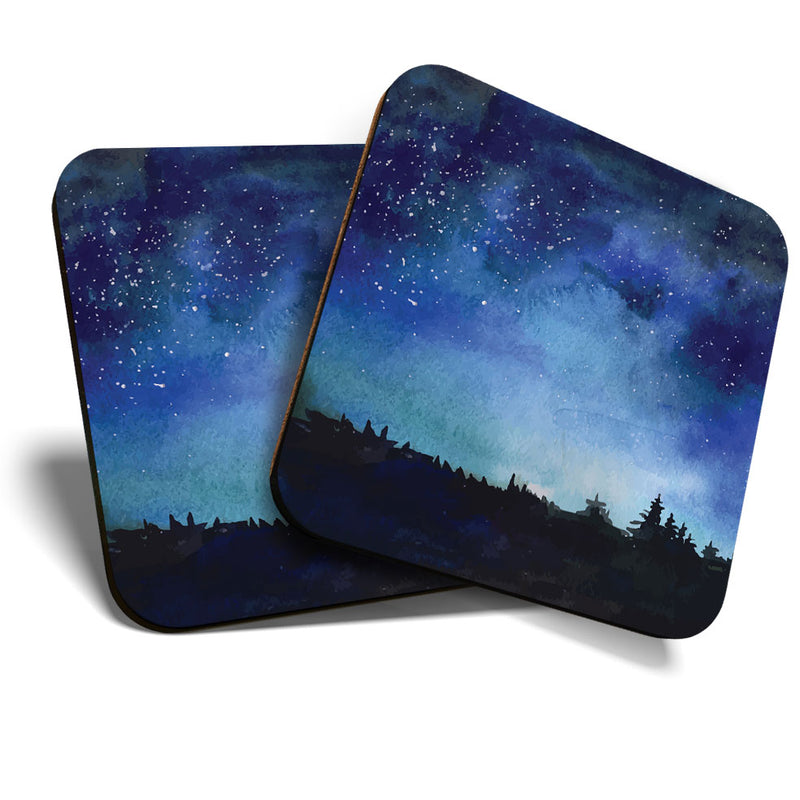 Great Coasters (Set of 2) Square / Glossy Quality Coasters / Tabletop Protection for Any Table Type - Pretty Night Sky Stars Galaxy