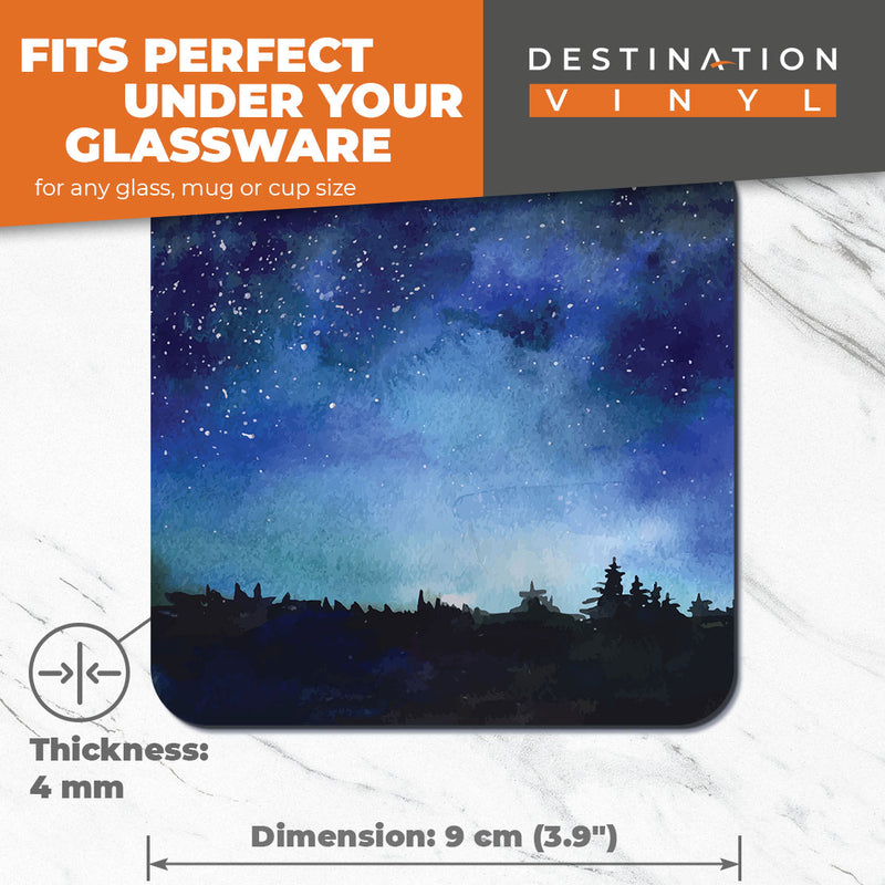 Great Coasters (Set of 2) Square / Glossy Quality Coasters / Tabletop Protection for Any Table Type - Pretty Night Sky Stars Galaxy