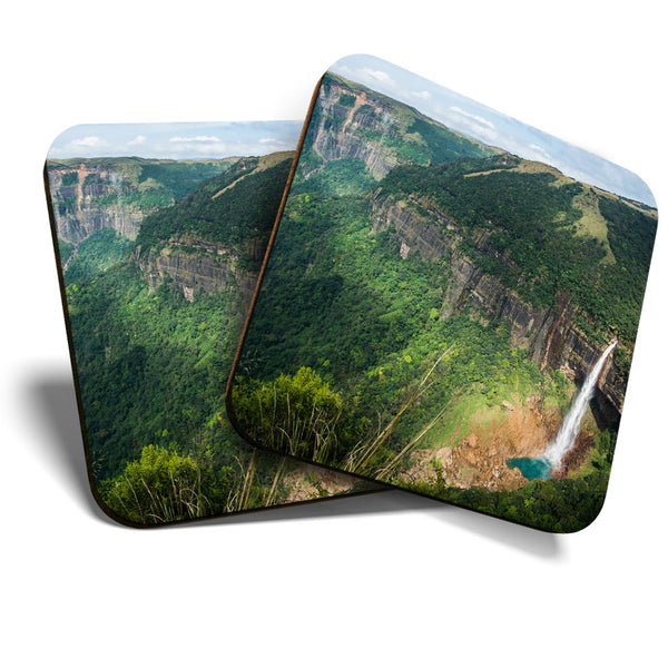 Great Coasters (Set of 2) Square / Glossy Quality Coasters / Tabletop Protection for Any Table Type - Nohkalikai Falls India View  #3519