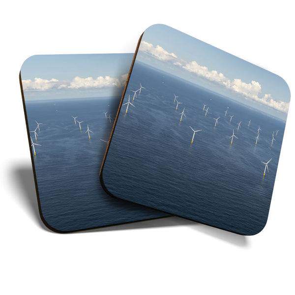 Great Coasters (Set of 2) Square / Glossy Quality Coasters / Tabletop Protection for Any Table Type - Offshore Wind Farm Power  #3522