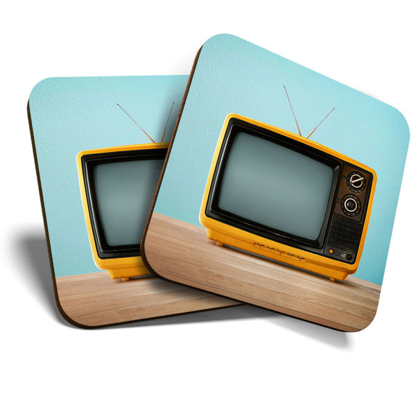 Great Coasters (Set of 2) Square / Glossy Quality Coasters / Tabletop Protection for Any Table Type - Old Vintage Retro TV 80's  #3530