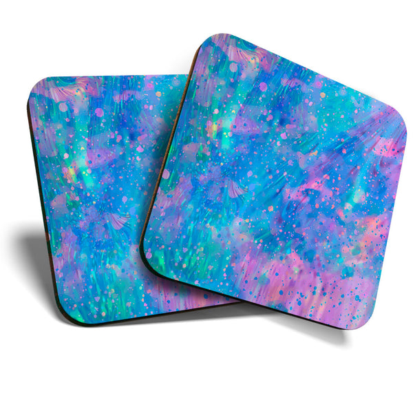 Great Coasters (Set of 2) Square / Glossy Quality Coasters / Tabletop Protection for Any Table Type - Opal Gemstone Moonstone Effect  #3535