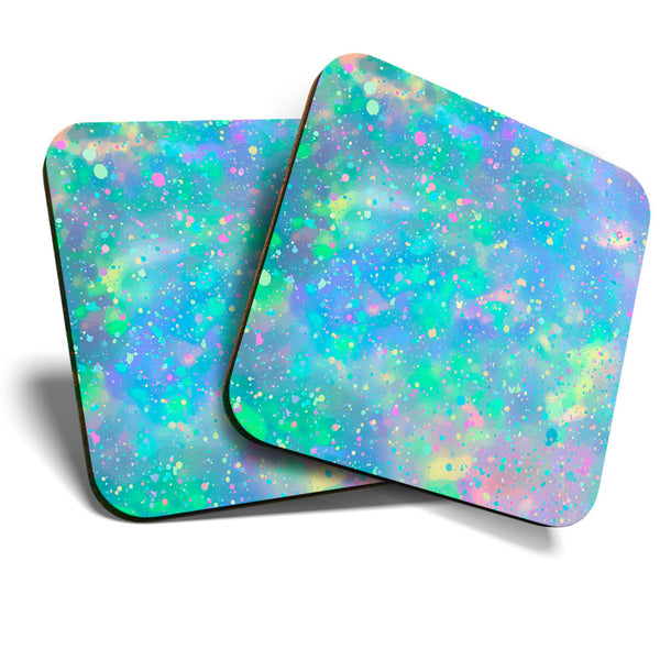 Great Coasters (Set of 2) Square / Glossy Quality Coasters / Tabletop Protection for Any Table Type - Opal Gemstone Moonstone Effect  #3536