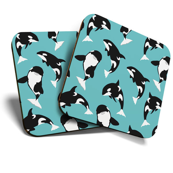 Great Coasters (Set of 2) Square / Glossy Quality Coasters / Tabletop Protection for Any Table Type - Orca Killer Whale Sea Life  #3541
