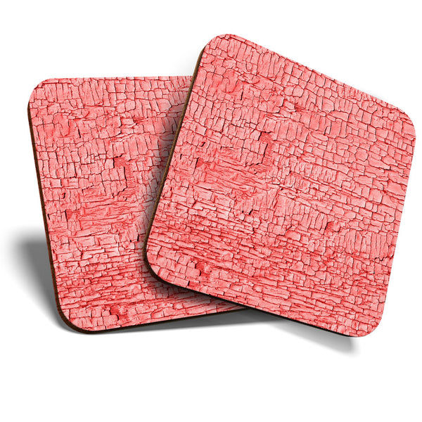 Great Coasters (Set of 2) Square / Glossy Quality Coasters / Tabletop Protection for Any Table Type - Cracked Pink Painted Effect  #3546
