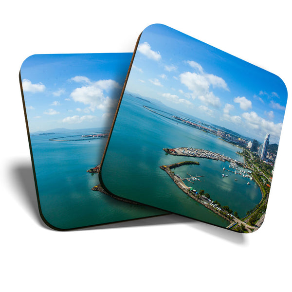 Great Coasters (Set of 2) Square / Glossy Quality Coasters / Tabletop Protection for Any Table Type - Panama City Beach Canal View  #3548