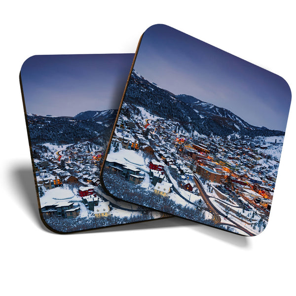 Great Coasters (Set of 2) Square / Glossy Quality Coasters / Tabletop Protection for Any Table Type - Park City Utah America USA  #3550