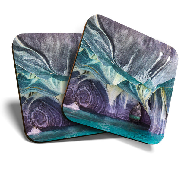 Great Coasters (Set of 2) Square / Glossy Quality Coasters / Tabletop Protection for Any Table Type - Patagonia Chile Cave Rocks  #3556