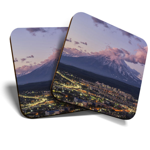 Great Coasters (Set of 2) Square / Glossy Quality Coasters / Tabletop Protection for Any Table Type - Koryaksky Volcano Russia  #3565