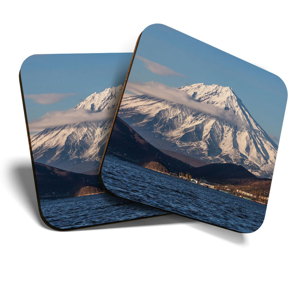 Great Coasters (Set of 2) Square / Glossy Quality Coasters / Tabletop Protection for Any Table Type - Koryaksky Volcano Russia  #3566