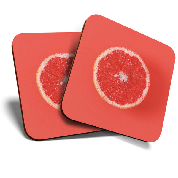 Great Coasters (Set of 2) Square / Glossy Quality Coasters / Tabletop Protection for Any Table Type - Red Grapefruit Healthy Fruit  #3568