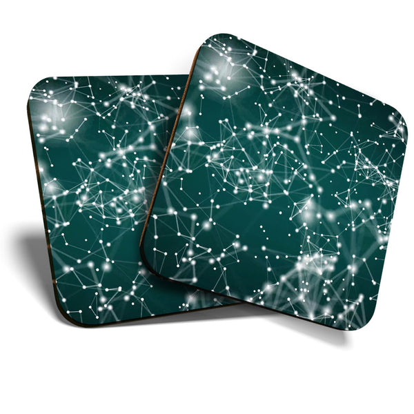 Great Coasters (Set of 2) Square / Glossy Quality Coasters / Tabletop Protection for Any Table Type - Plexus Digital Polygonal Art  #3574