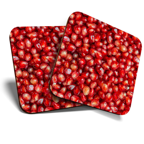 Great Coasters (Set of 2) Square / Glossy Quality Coasters / Tabletop Protection for Any Table Type - Cool Pomegranate Fruit Food  #3575