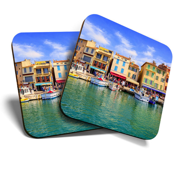 Great Coasters (Set of 2) Square / Glossy Quality Coasters / Tabletop Protection for Any Table Type - Beautiful French Port France  #3578