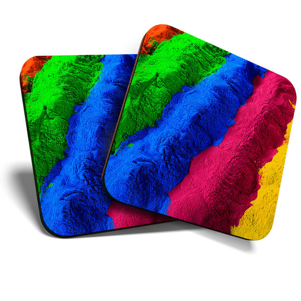 Great Coasters (Set of 2) Square / Glossy Quality Coasters / Tabletop Protection for Any Table Type - Colourful Powder Coating Art  #3580