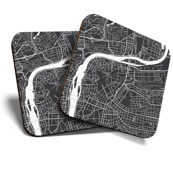 Great Coasters (Set of 2) Square / Glossy Quality Coasters / Tabletop Protection for Any Table Type - Cool Prague Map Travel Fun  #3582