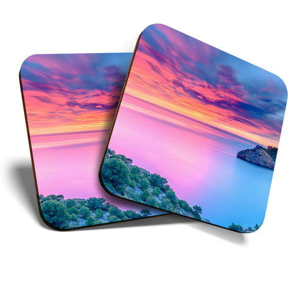 Great Coasters (Set of 2) Square / Glossy Quality Coasters / Tabletop Protection for Any Table Type - Stunning Punta Montgo Sunset  #3587