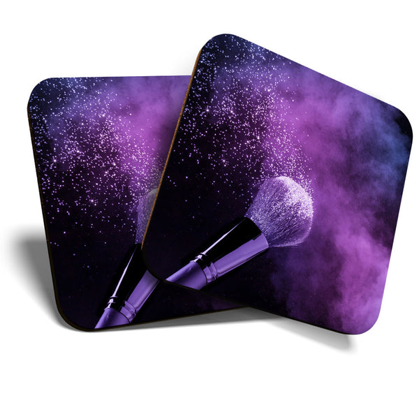 Great Coasters (Set of 2) Square / Glossy Quality Coasters / Tabletop Protection for Any Table Type - Purple Makeup Brush Dust  #3588