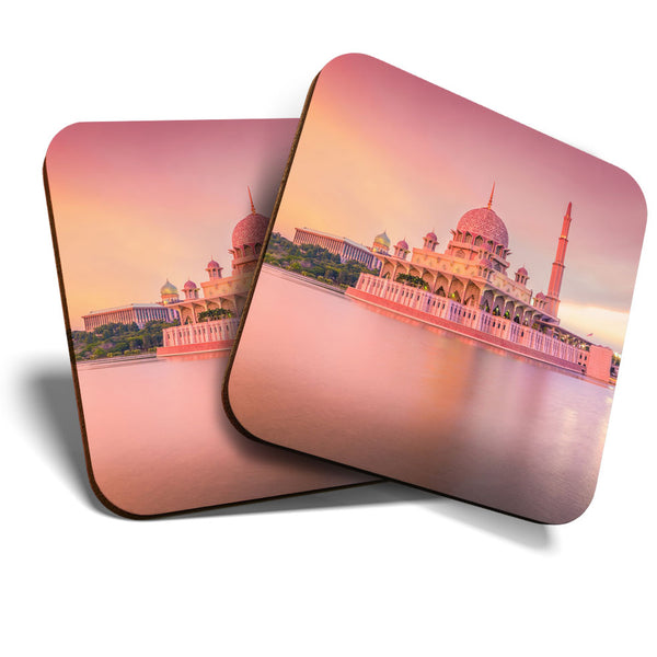 Great Coasters (Set of 2) Square / Glossy Quality Coasters / Tabletop Protection for Any Table Type - Putra Mosque Putrajaya Sunset  #3590