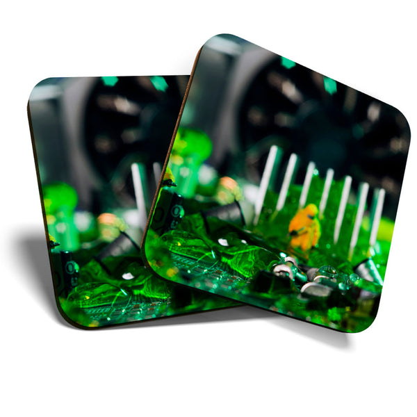 Great Coasters (Set of 2) Square / Glossy Quality Coasters / Tabletop Protection for Any Table Type - Technician Motherboard IT  #3594