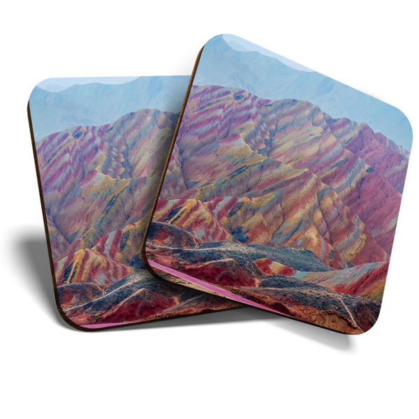 Great Coasters (Set of 2) Square / Glossy Quality Coasters / Tabletop Protection for Any Table Type - Rainbow Mountains of Zhangye  #3601