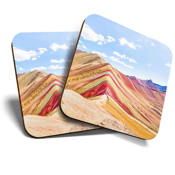 Great Coasters (Set of 2) Square / Glossy Quality Coasters / Tabletop Protection for Any Table Type - Rainbow Mountains of Zhangye  #3602