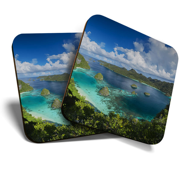 Great Coasters (Set of 2) Square / Glossy Quality Coasters / Tabletop Protection for Any Table Type - Papua Raja Ampat New Guinea  #3605